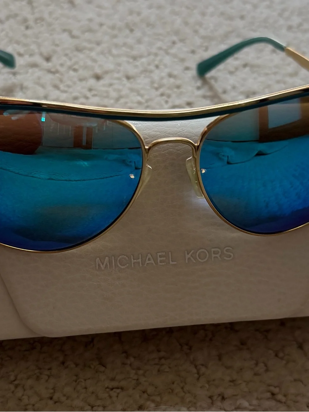 Michael Kors Women’s Gold Frame Blue Mirrored Aviator Sunglasses